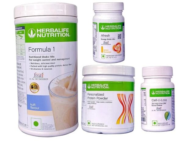herbalife nurition weight loss package pack of 4 - kulfi 500 g, protein 200 g, cell u loss, afresh energy drink mix (Lemon)