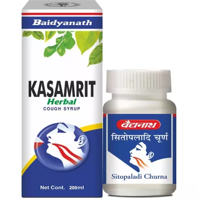 Baidyanath Ayurved Kasamrit Herbal Cough Syrup + Sitopaladi Churna (200ml + 60gm) (1Pack)